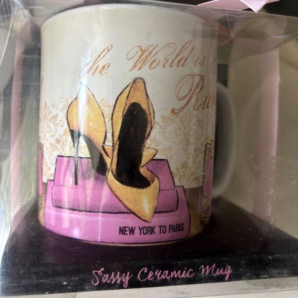 Gift Boxed The World Is Your Runway New York To Paris 14 oz Sassy Ceramic Mug - Picture 3 of 4